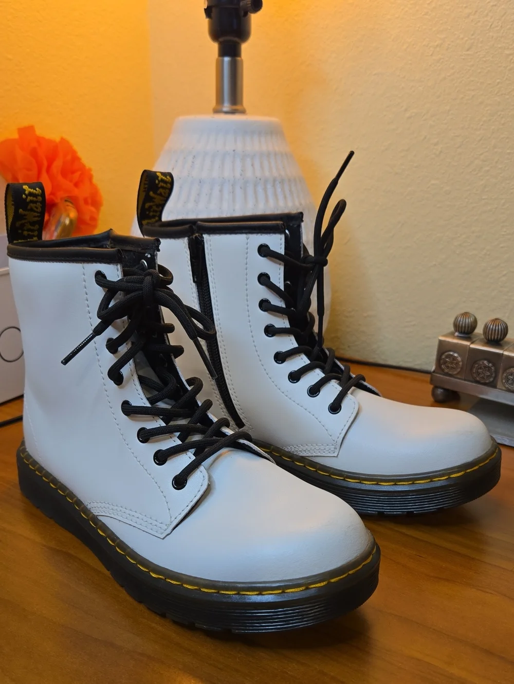 Dr. Martens Zavala Combat Boots in White Size:  US4M 